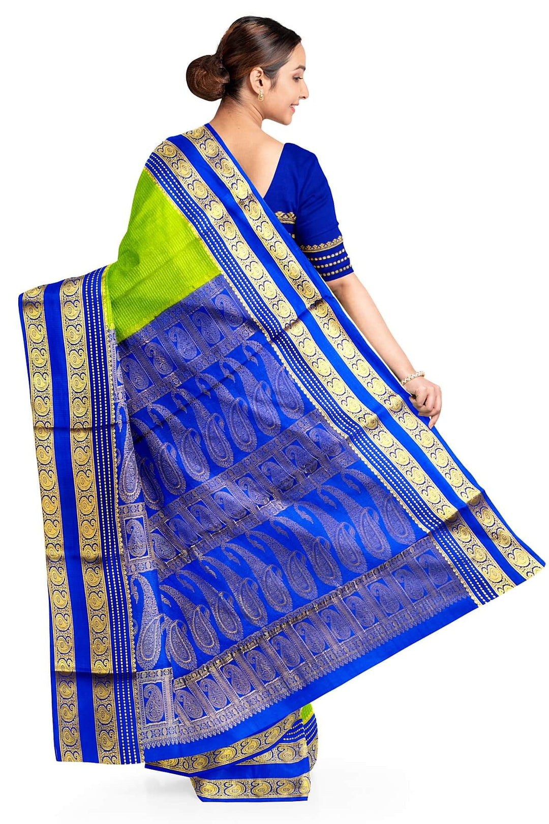 Mysore crepe pure silk saree in parrot green with small checks
