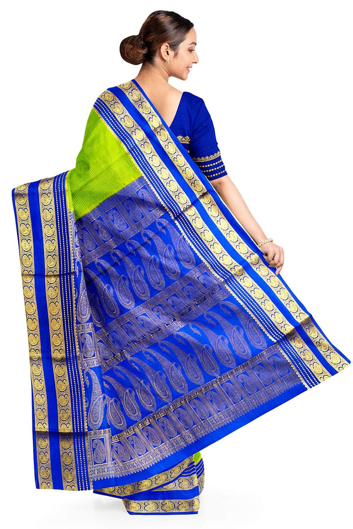 Mysore crepe pure silk saree in parrot green with small checks