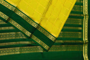 Mysore crepe pure silk saree in radium green with multi  checks