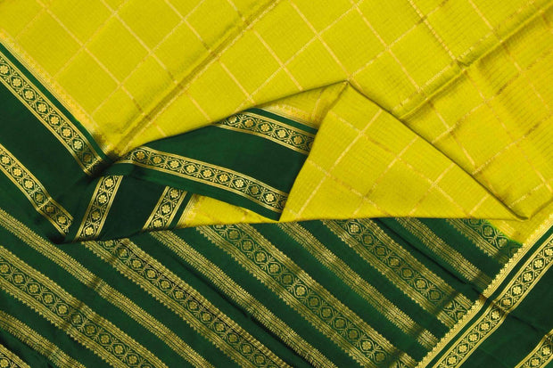 Mysore crepe pure silk saree in radium green with multi  checks