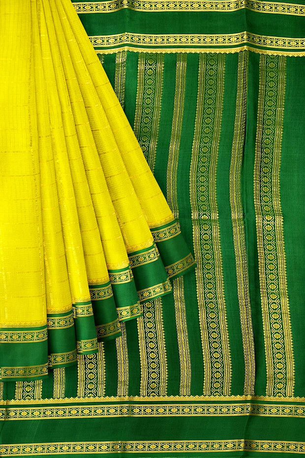 Mysore crepe pure silk saree in radium green with multi  checks