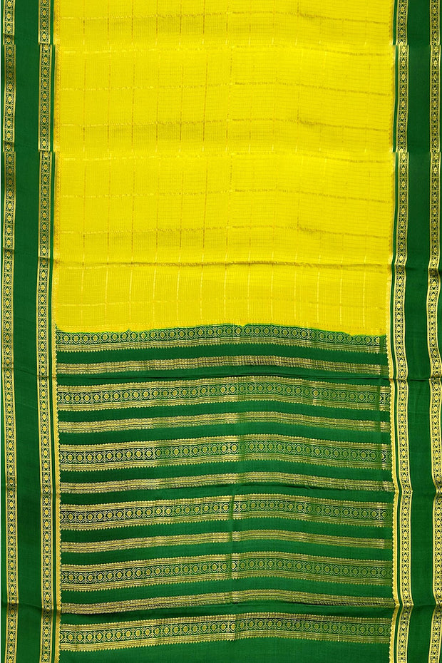 Mysore crepe pure silk saree in radium green with multi  checks