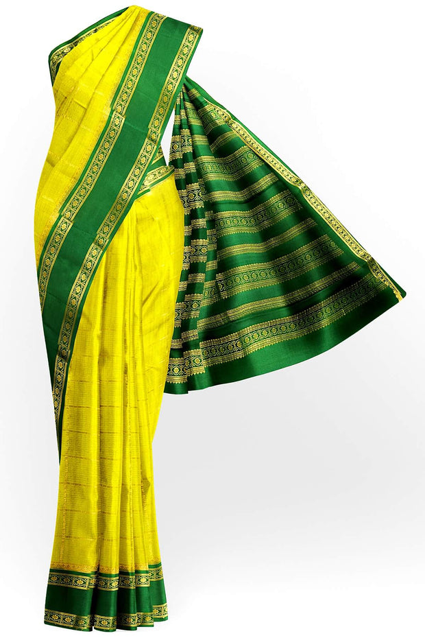 Mysore crepe pure silk saree in radium green with multi  checks