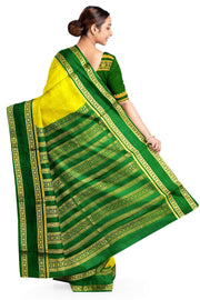 Mysore crepe pure silk saree in radium green with multi  checks