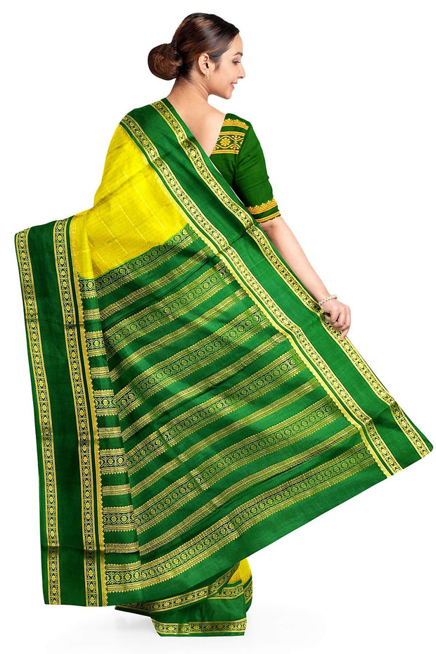Mysore crepe pure silk saree in radium green with multi  checks
