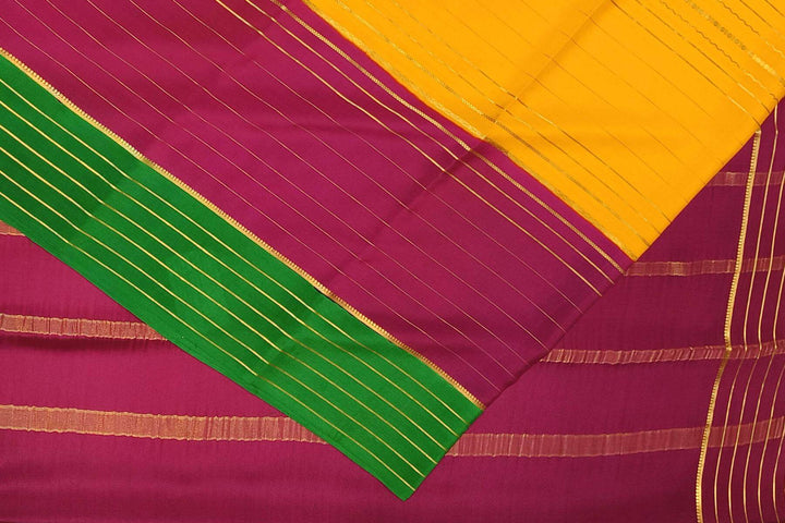 Mysore crepe pure silk saree in 3D ( green, purple & yellow)