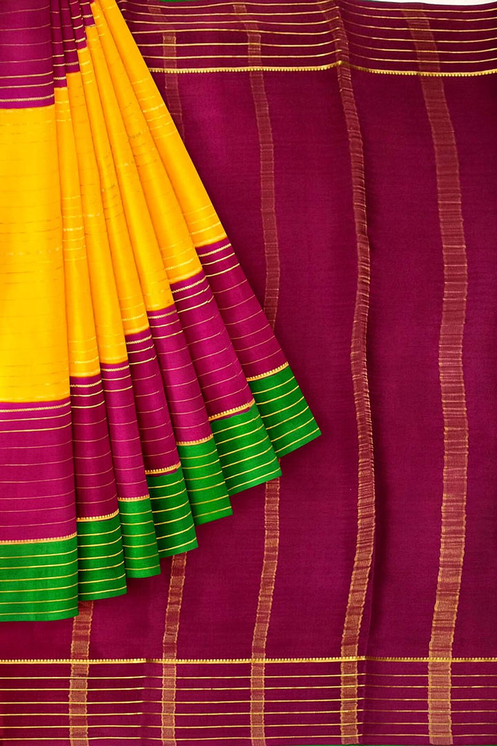 Mysore crepe pure silk saree in 3D ( green, purple & yellow)