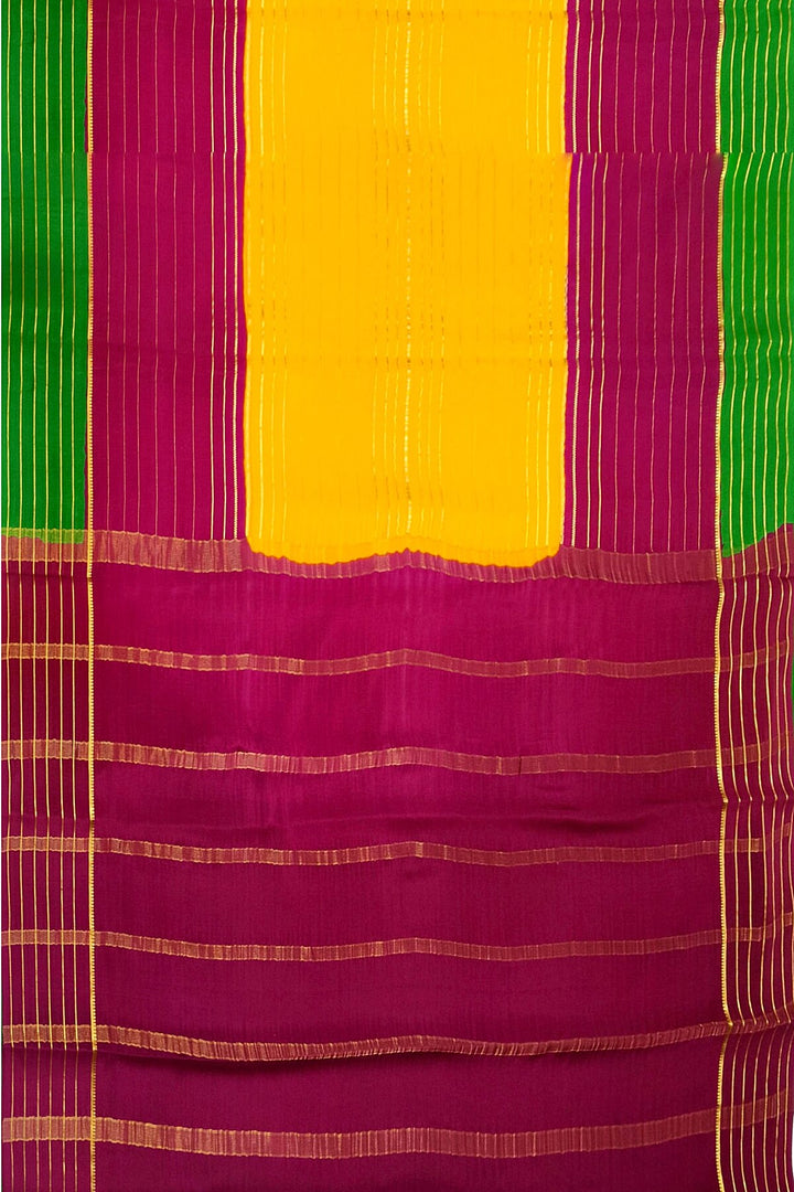 Mysore crepe pure silk saree in 3D ( green, purple & yellow)