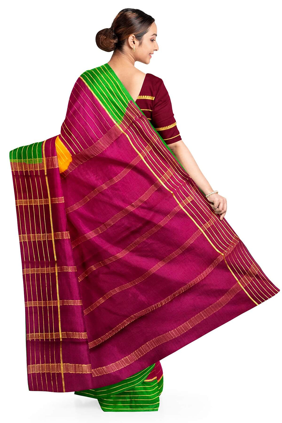 Mysore crepe pure silk saree in 3D ( green, purple & yellow)