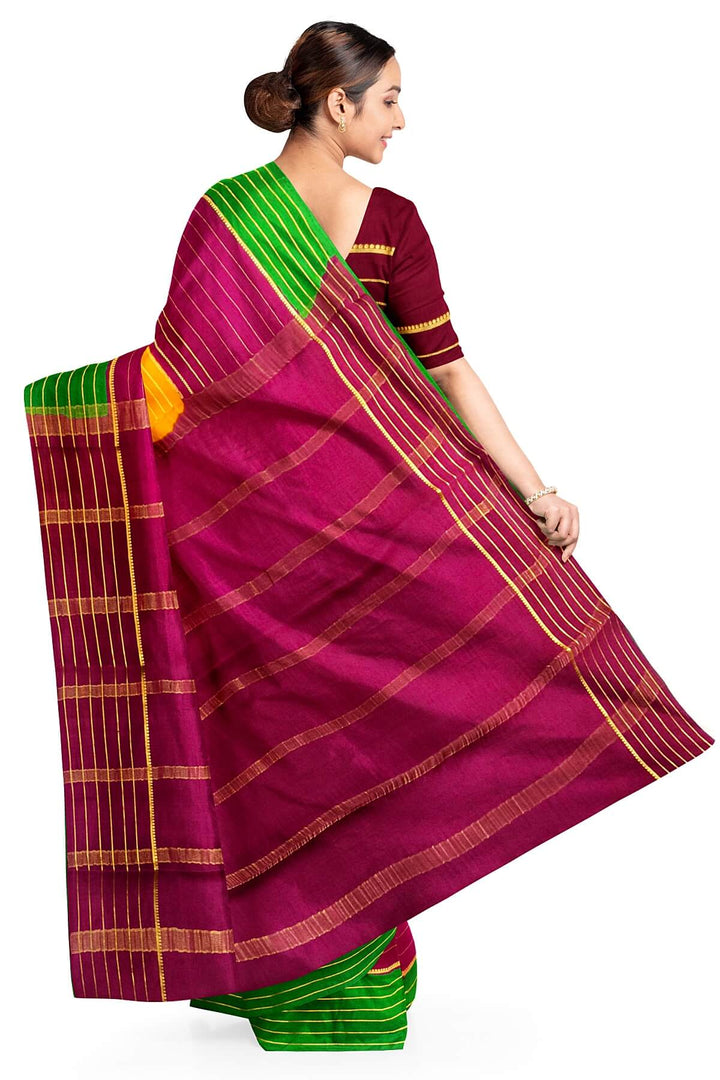 Mysore crepe pure silk saree in 3D ( green, purple & yellow)