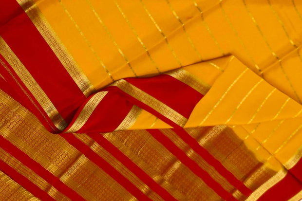Mysore crepe pure silk saree in yellow with stripes