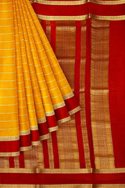 Mysore crepe pure silk saree in yellow with stripes