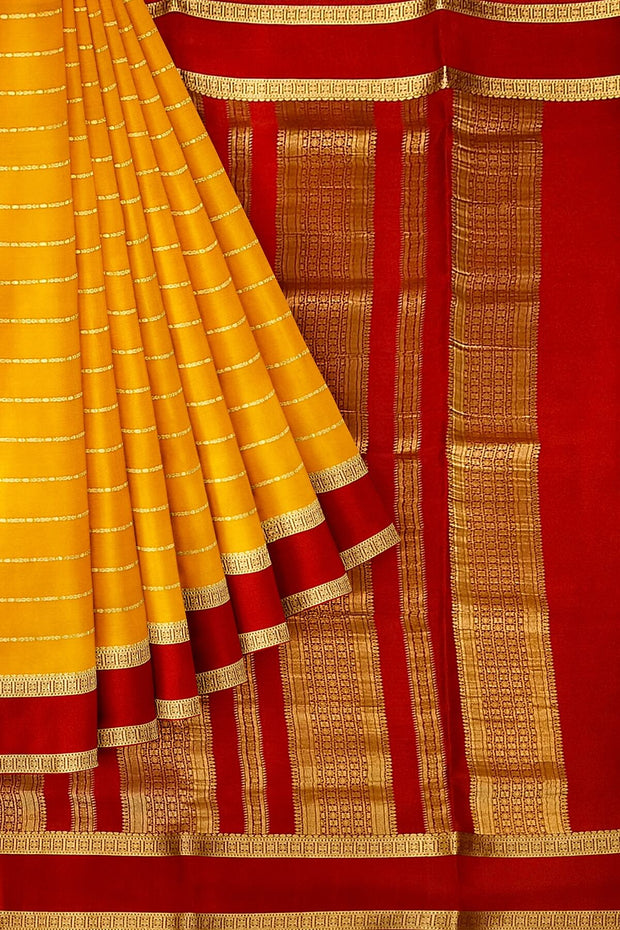 Mysore crepe pure silk saree in yellow with stripes
