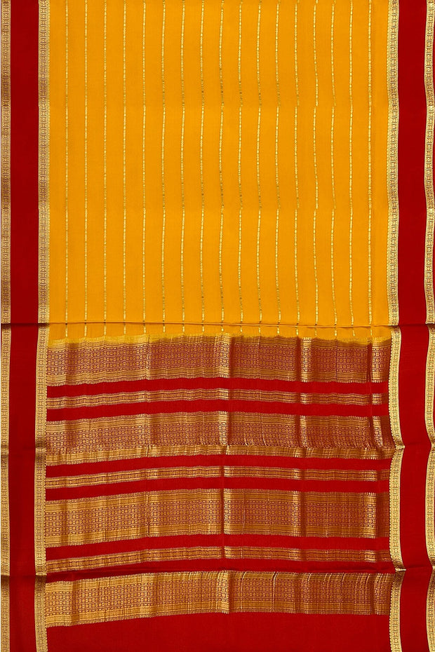 Mysore crepe pure silk saree in yellow with stripes