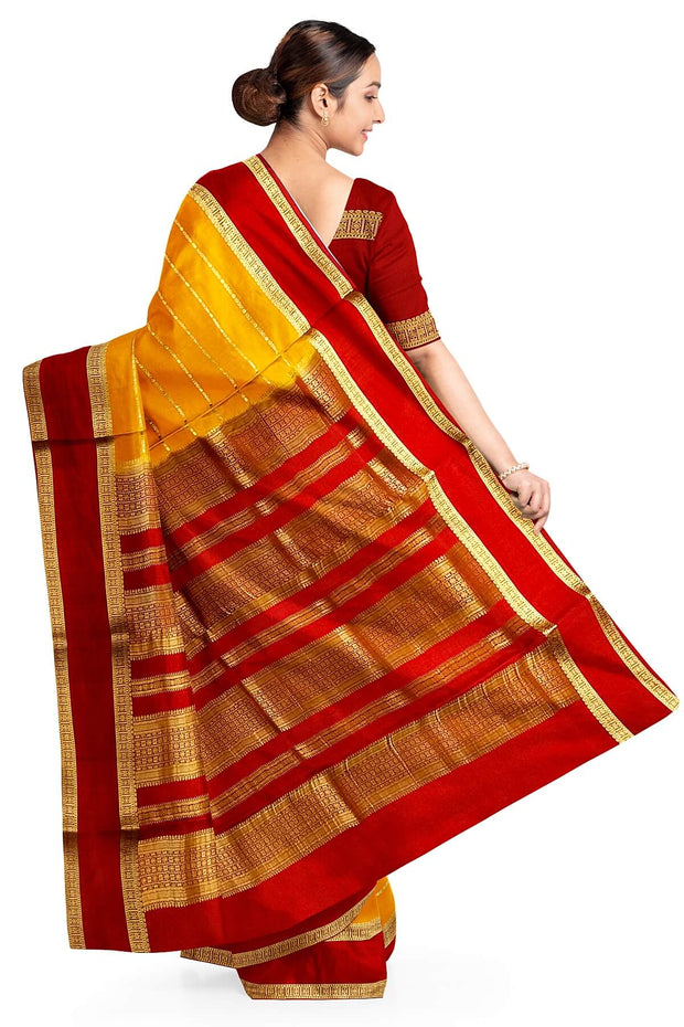 Mysore crepe pure silk saree in yellow with stripes