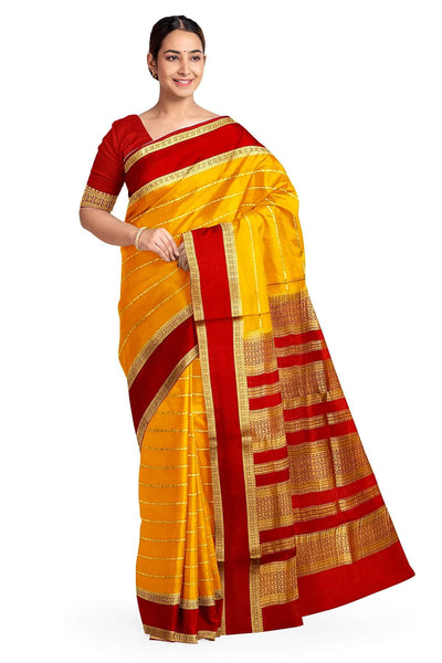 Mysore crepe pure silk saree in yellow with stripes