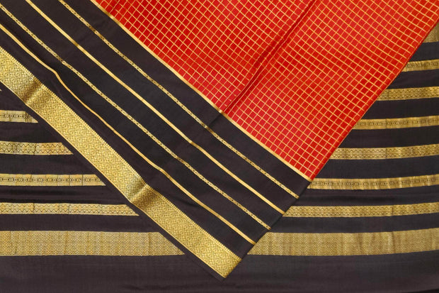 Mysore crepe pure silk saree in maroon with checks