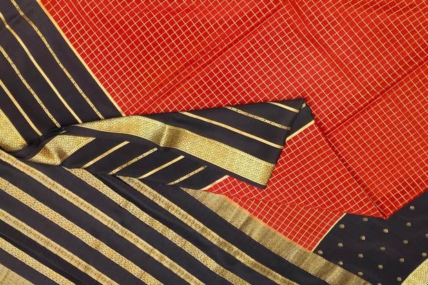 Mysore crepe pure silk saree in maroon with checks