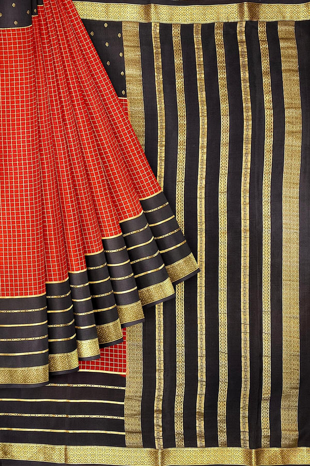 Mysore crepe pure silk saree in maroon with checks