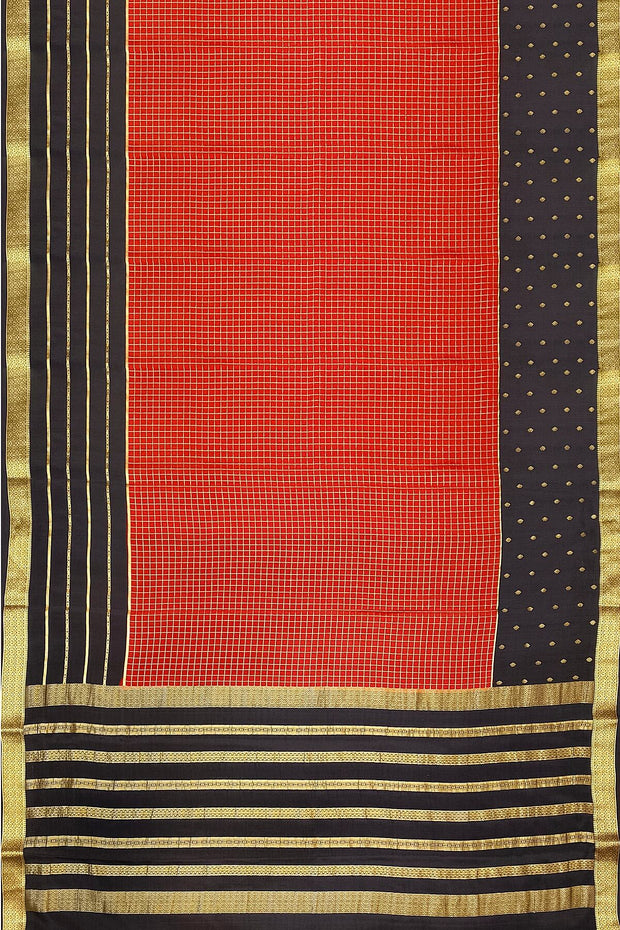 Mysore crepe pure silk saree in maroon with checks