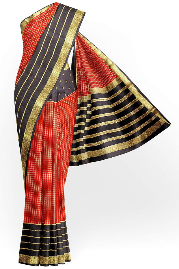 Mysore crepe pure silk saree in maroon with checks