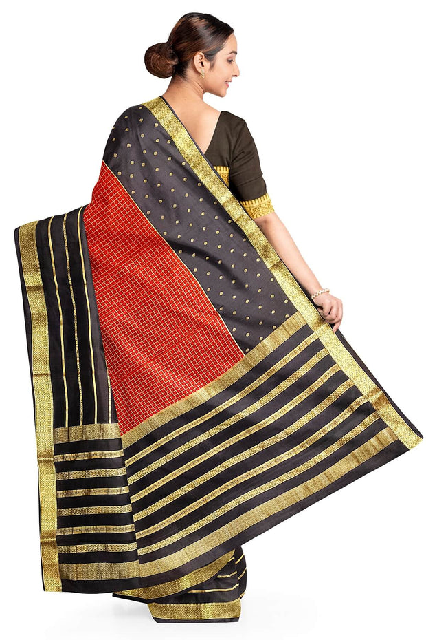 Mysore crepe pure silk saree in maroon with checks