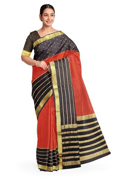 Mysore crepe pure silk saree in maroon with checks