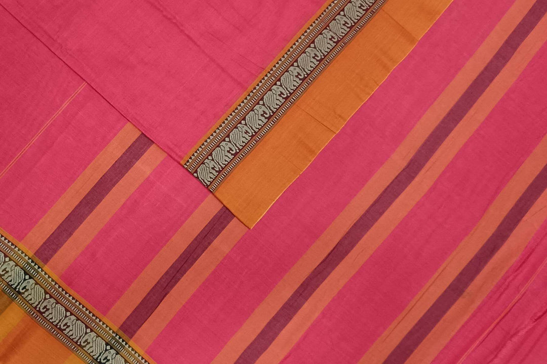 Narayanpet pure cotton saree in pink &  mustard