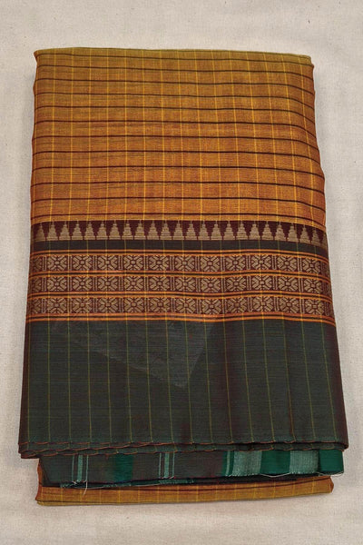 Narayanpet pure cotton saree in  checks in  mustard with rudraksha border