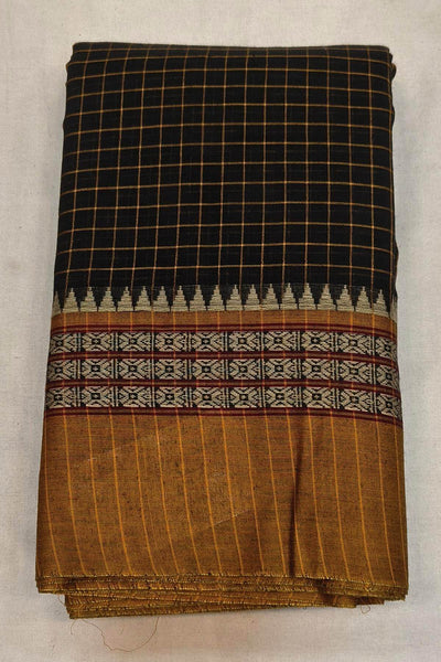 Narayanpet pure cotton saree in  checks in  black with rudraksha border