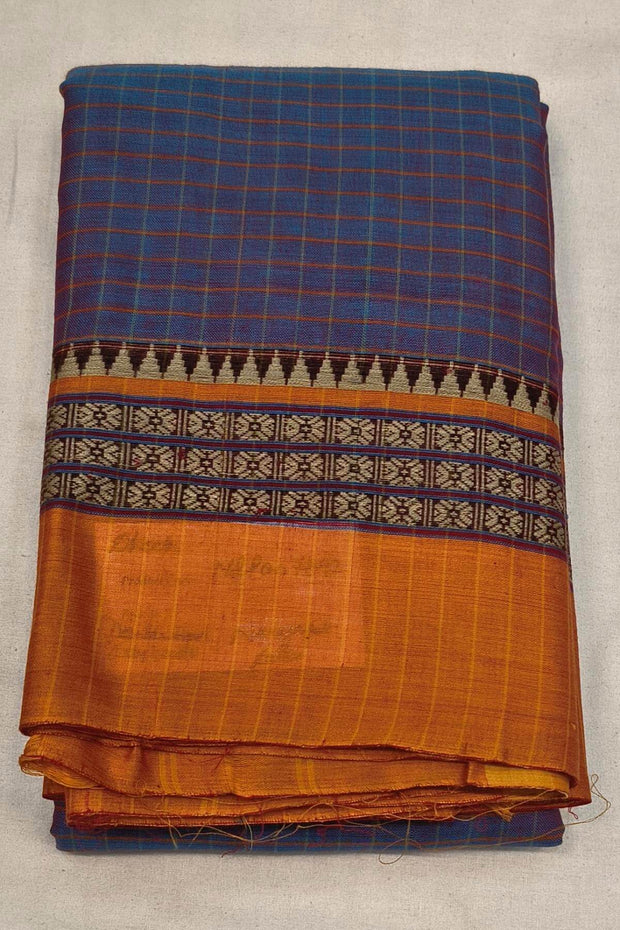 Narayanpet pure cotton saree in  checks in  double shaded grey with rudraksha border
