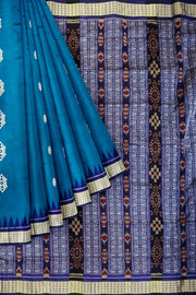 Handwoven  sambalpuri ikkat  pure silk saree in dark copper sulphate blue