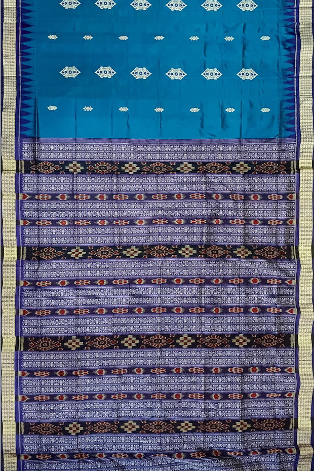 Handwoven  sambalpuri ikkat  pure silk saree in dark copper sulphate blue