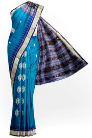 Handwoven  sambalpuri ikkat  pure silk saree in dark copper sulphate blue