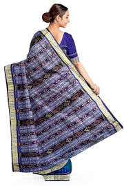 Handwoven  sambalpuri ikkat  pure silk saree in dark copper sulphate blue