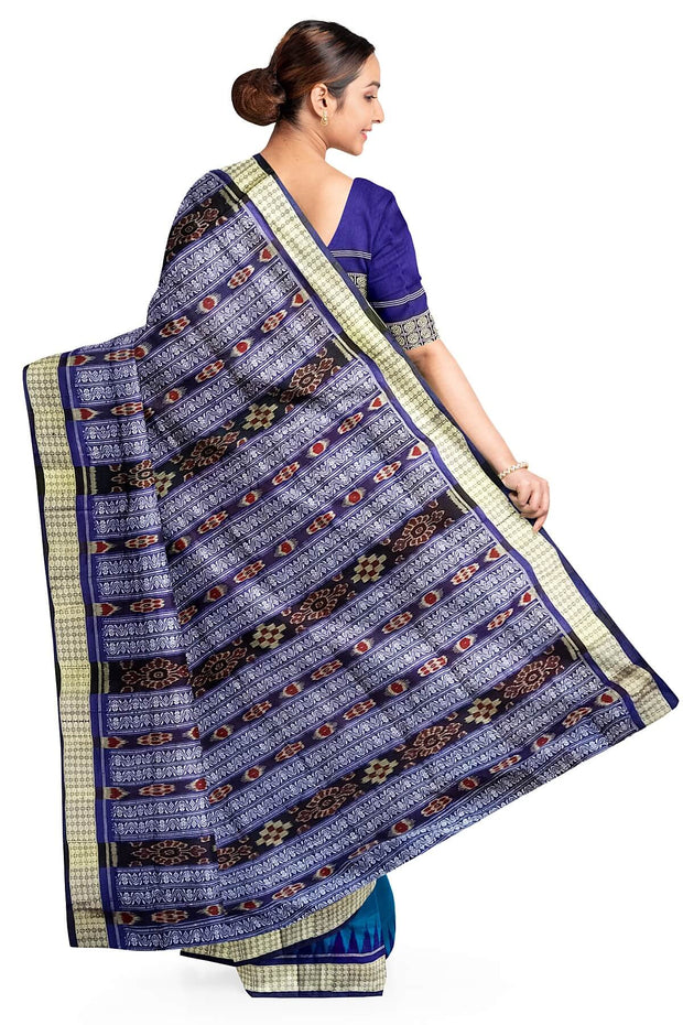 Handwoven  sambalpuri ikkat  pure silk saree in dark copper sulphate blue