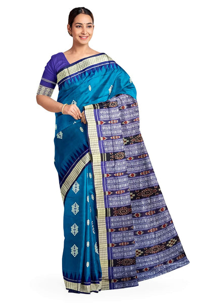 Handwoven  sambalpuri ikkat  pure silk saree in dark copper sulphate blue
