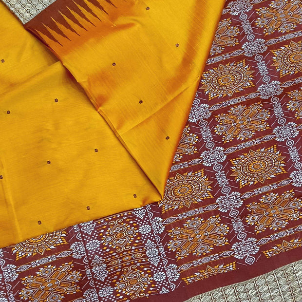 Handwoven Bomkai  pure silk saree in golden yellow