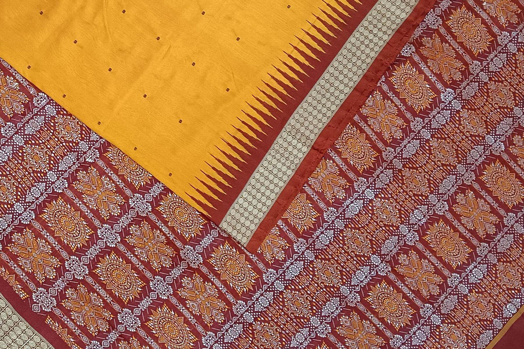 Handwoven Bomkai  pure silk saree in golden yellow