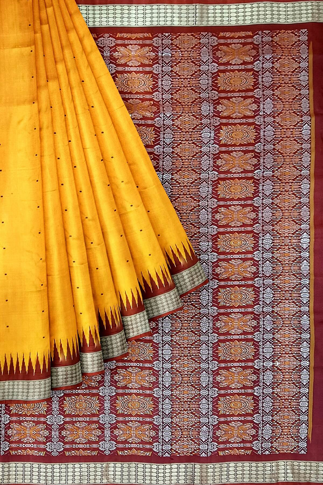Handwoven Bomkai  pure silk saree in golden yellow