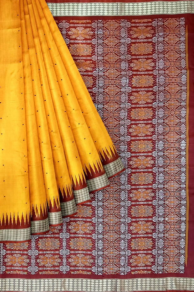 Handwoven Bomkai  pure silk saree in golden yellow