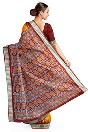 Handwoven Bomkai  pure silk saree in golden yellow