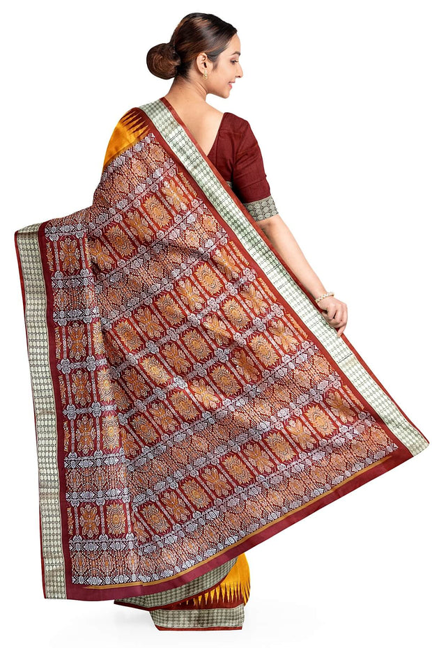 Handwoven Bomkai  pure silk saree in golden yellow