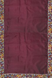 Wine colour pure silk organza saree with hand painted kalamkari border
