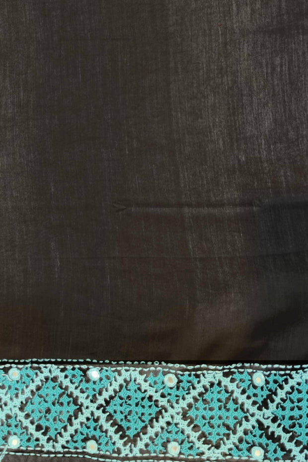 Beautiful silk organza saree in black with kutch work