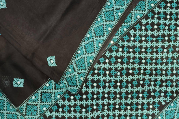 Beautiful silk organza saree in black with kutch work