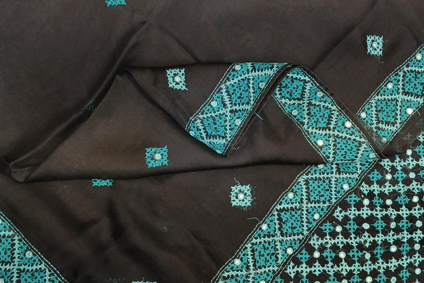 Beautiful silk organza saree in black with kutch work