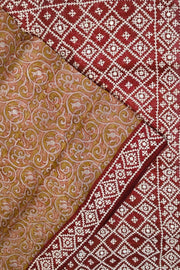 Organza silk saree  in mustard & pink  with kutch embroidery borders & pallu