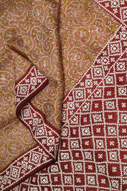 Organza silk saree  in mustard & pink  with kutch embroidery borders & pallu