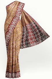 Organza silk saree  in mustard & pink  with kutch embroidery borders & pallu